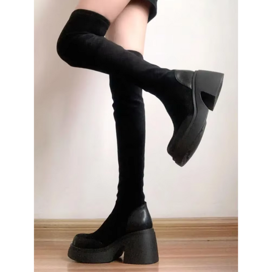 Heidi-Mode | Overknee Platform Stiefel mit Chunky Sohle Trendige Damen Stiefel