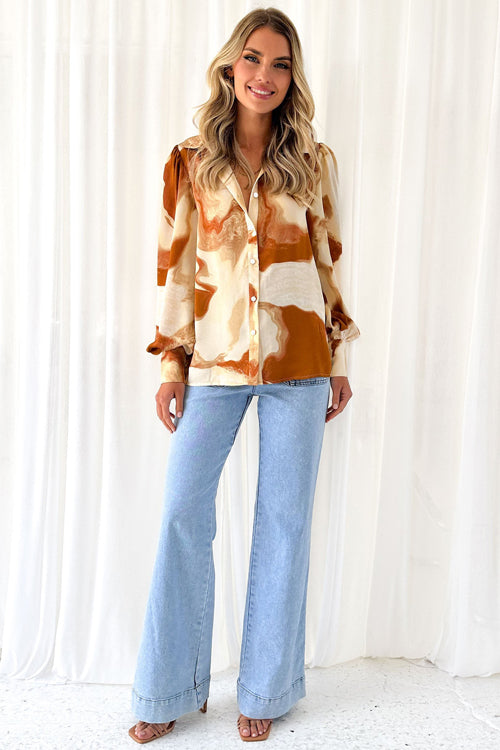 Heidi-Mode | Help You Out Print Kragen Langarm Zu Top