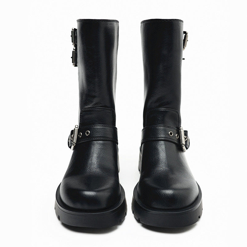 Heidi-Mode | Dicke Sohle Chunky Heel Martin Stiefel Schnalle Motorradstiefel