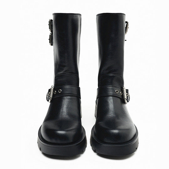 Heidi-Mode | Dicke Sohle Chunky Heel Martin Stiefel Schnalle Motorradstiefel