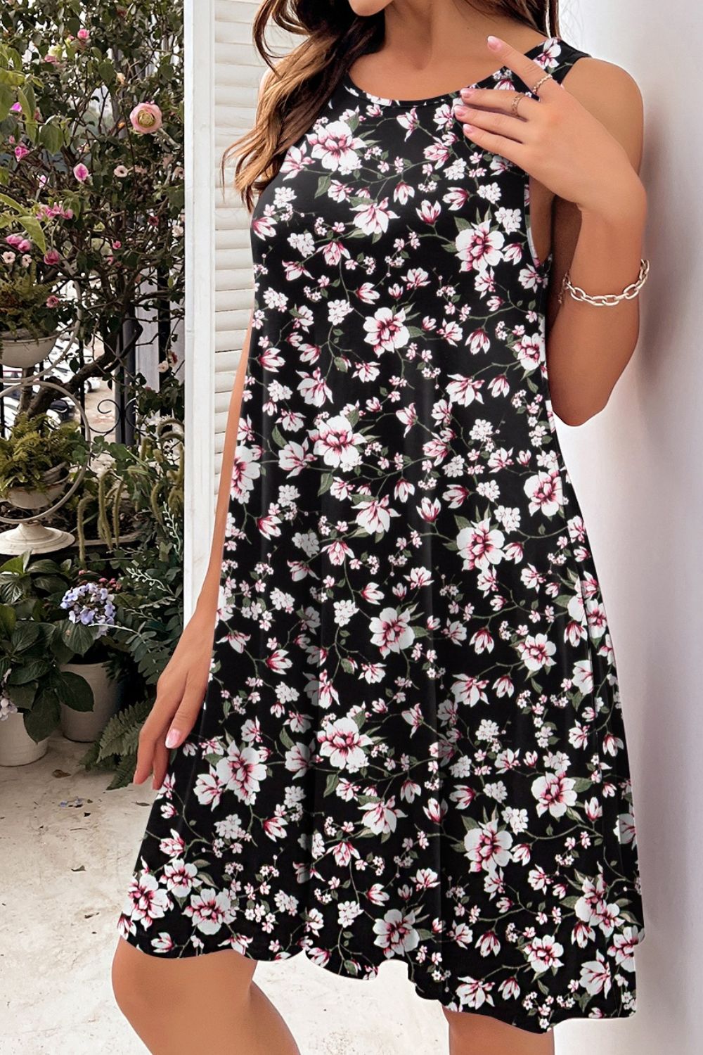 Heidi-Mode | Bedrucktes Rundhals Ärmelloses Kleid