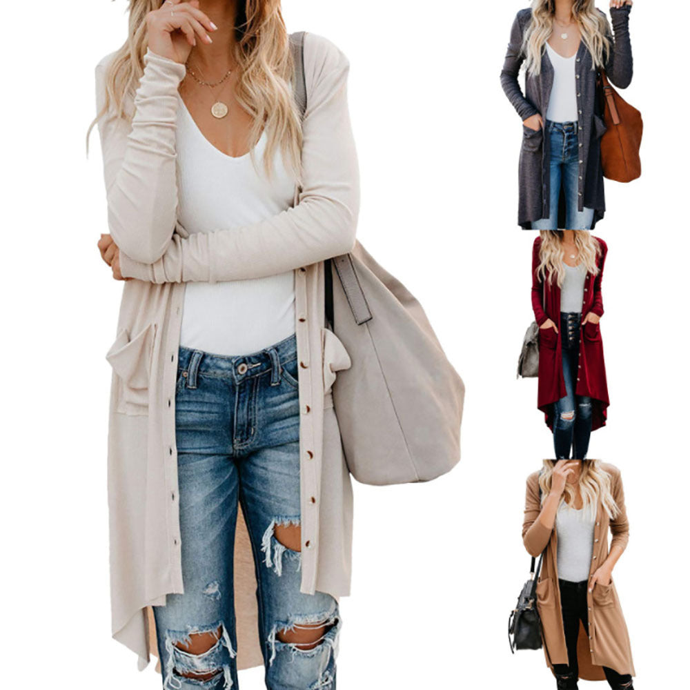 Damen Longstrickjacke mit Knopfdetails und praktischen Taschen Heidi-Mode