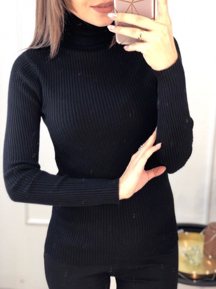 Damen Rollkragenpullover aus feinem Rippstrick Heidi-Mode