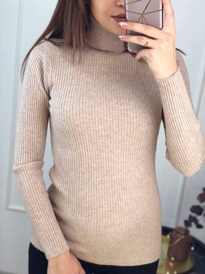 Damen Rollkragenpullover aus feinem Rippstrick Heidi-Mode
