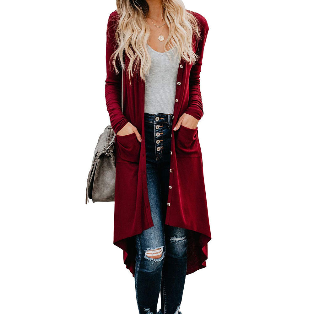 Damen Longstrickjacke mit Knopfdetails und praktischen Taschen Heidi-Mode