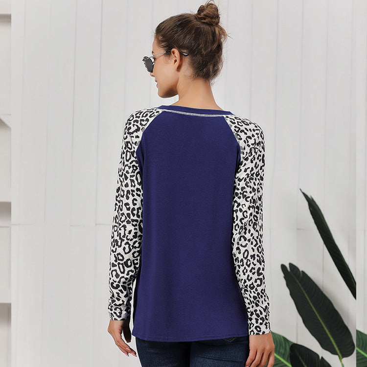 Damen Oberteil mit modischem Leopardenärmeln und lässigem Knoten-Design Heidi-Mode