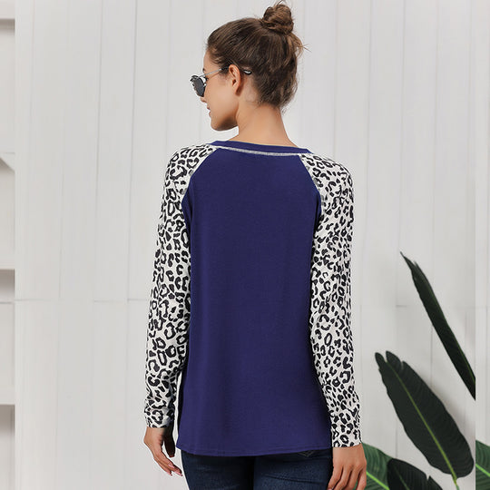 Damen Oberteil mit modischem Leopardenärmeln und lässigem Knoten-Design Heidi-Mode