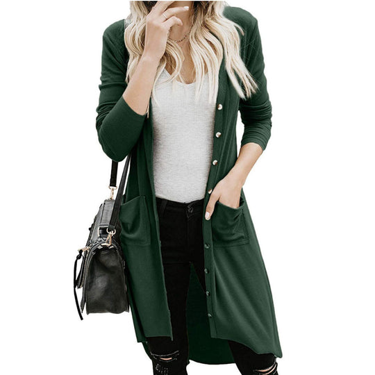 Damen Longstrickjacke mit Knopfdetails und praktischen Taschen Heidi-Mode