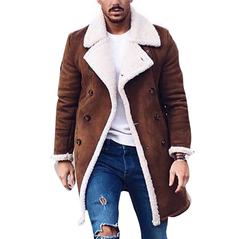Herren Lammfell-Mantel mit hohem Kragen und eleganter Wollverarbeitung Heidi-Mode
