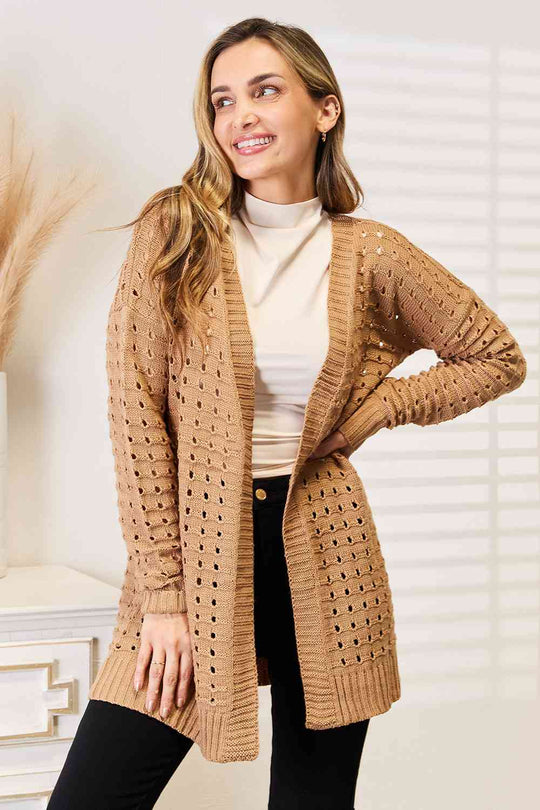 Heidi-Mode | Gewebter Rechte Offene Horizontal Rippung Offene Vorder Cardigan