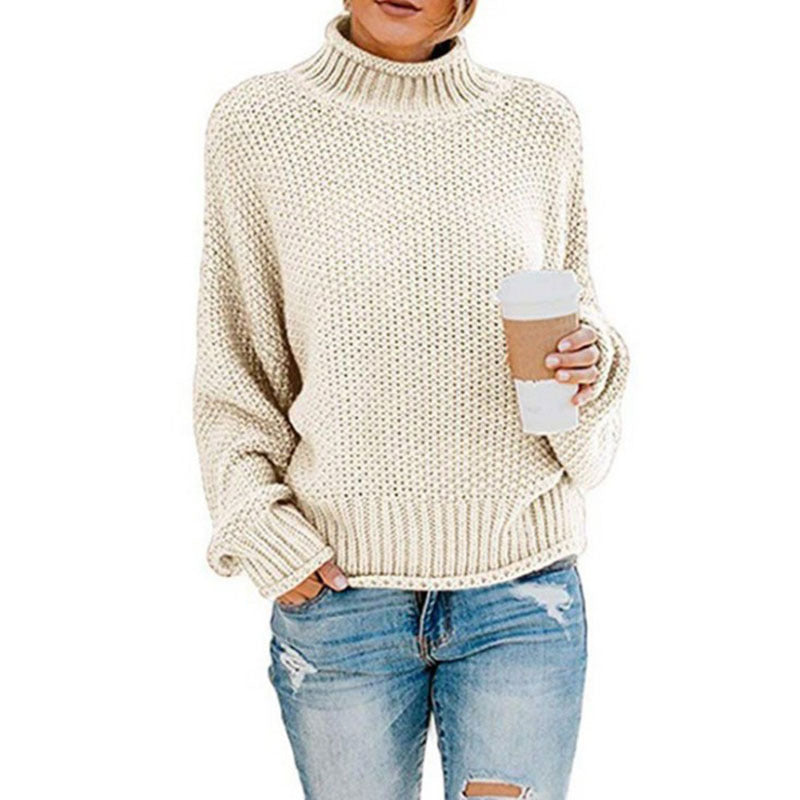 Damen gemütlicher Strickpullover mit hohem Kragen und weichem Strukturdesign Heidi-Mode