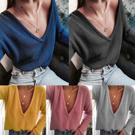 Damen kuscheliger Strickpullover mit V-Ausschnitt und lässigem Schnitt Heidi-Mode