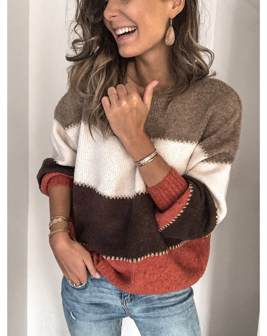 Damen bequemer Strickpullover mit modischem Farbmix Heidi-Mode