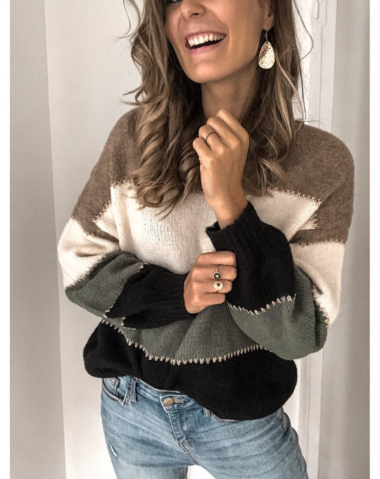 Damen bequemer Strickpullover mit modischem Farbmix Heidi-Mode