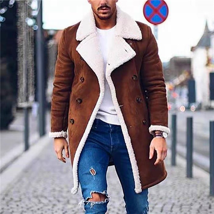 Herren Lammfell-Mantel mit hohem Kragen und eleganter Wollverarbeitung Heidi-Mode