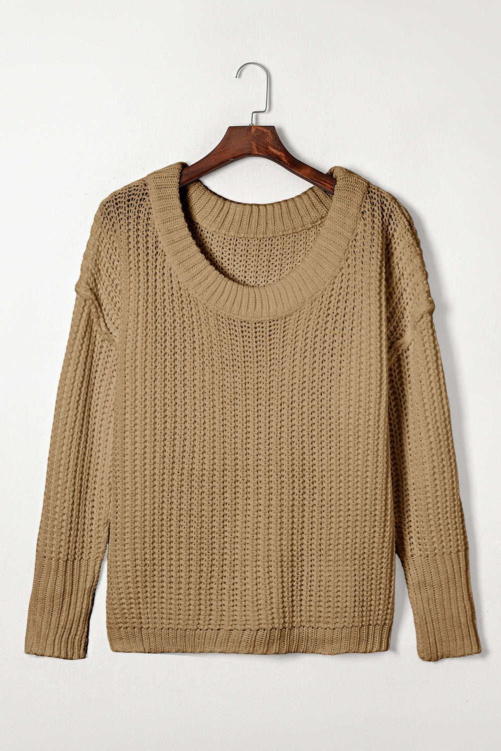 Rippenstrick Rundhalsausschnitt Slouchy Chunky Pullover