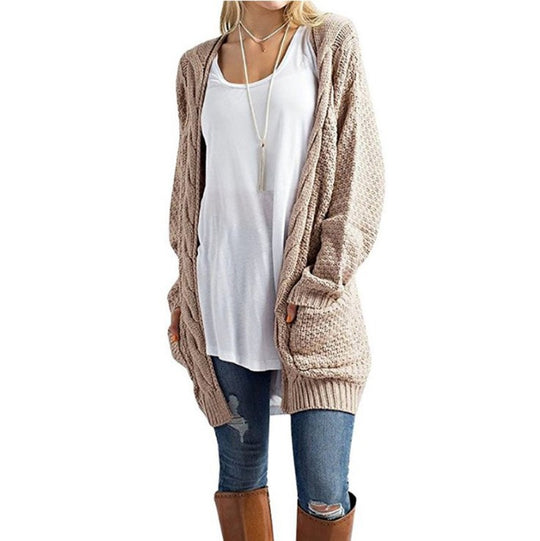 Damen lässiger Strickcardigan mit seitlichen Taschen und offener Front Heidi-Mode
