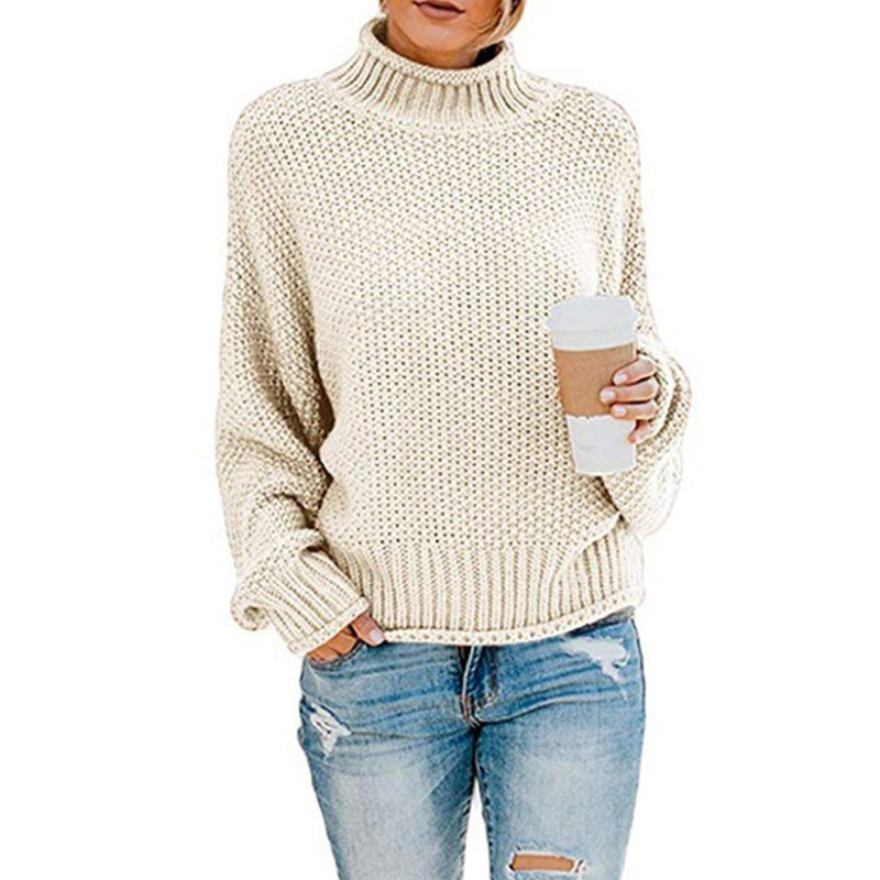 Damen gemütlicher Strickpullover mit hohem Kragen und weichem Strukturdesign Heidi-Mode