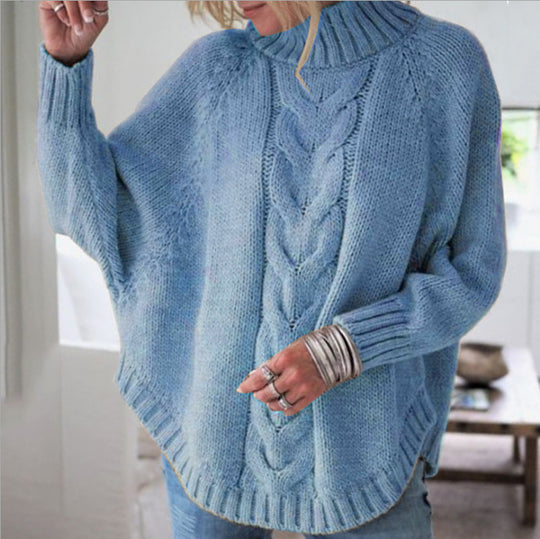 Damen modischer Strickpullover mit Zopfmuster und hohem Kragen Heidi-Mode