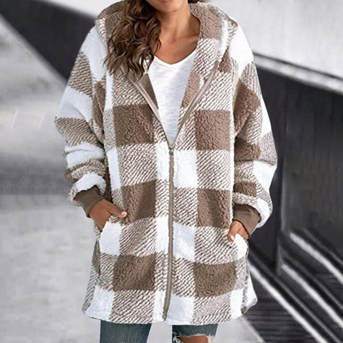 Heidi-Mode | Damen Plaid Jacke Kapuze