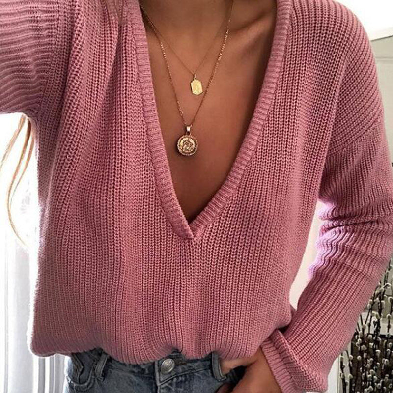 Damen kuscheliger Strickpullover mit V-Ausschnitt und lässigem Schnitt Heidi-Mode