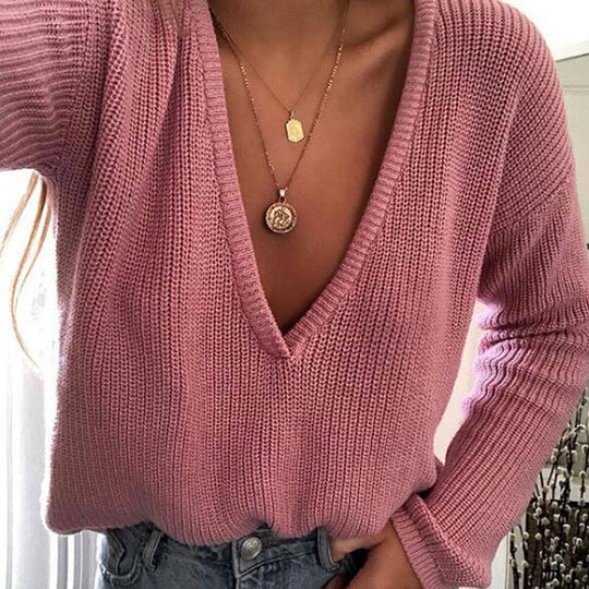 Damen kuscheliger Strickpullover mit V-Ausschnitt und lässigem Schnitt Heidi-Mode