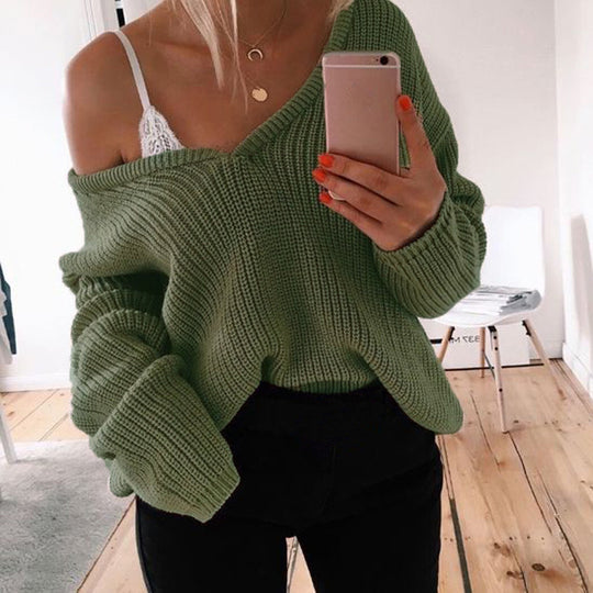 Damen kuscheliger Strickpullover mit V-Ausschnitt und lässigem Schnitt Heidi-Mode