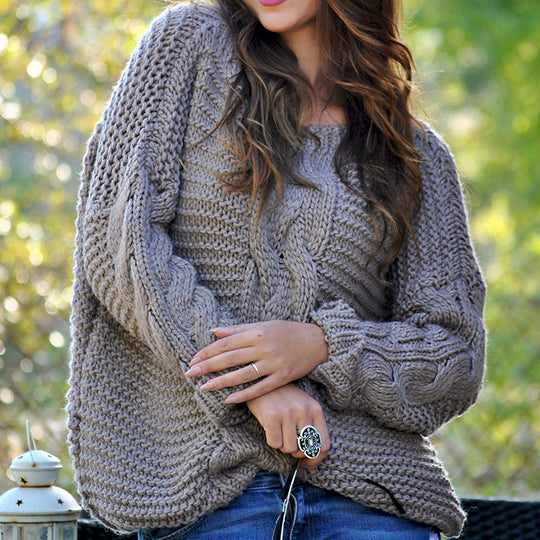Damen Kuscheliger Strickpullover mit strukturiertem Zopfmuster und voluminösen Ärmeln Heidi-Mode