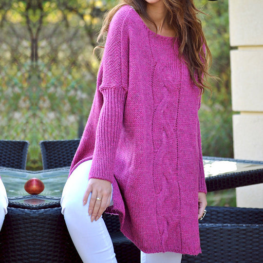 Damen Grobstrickpullover mit romantischem Zopfmuster und weitem Schnitt Heidi-Mode