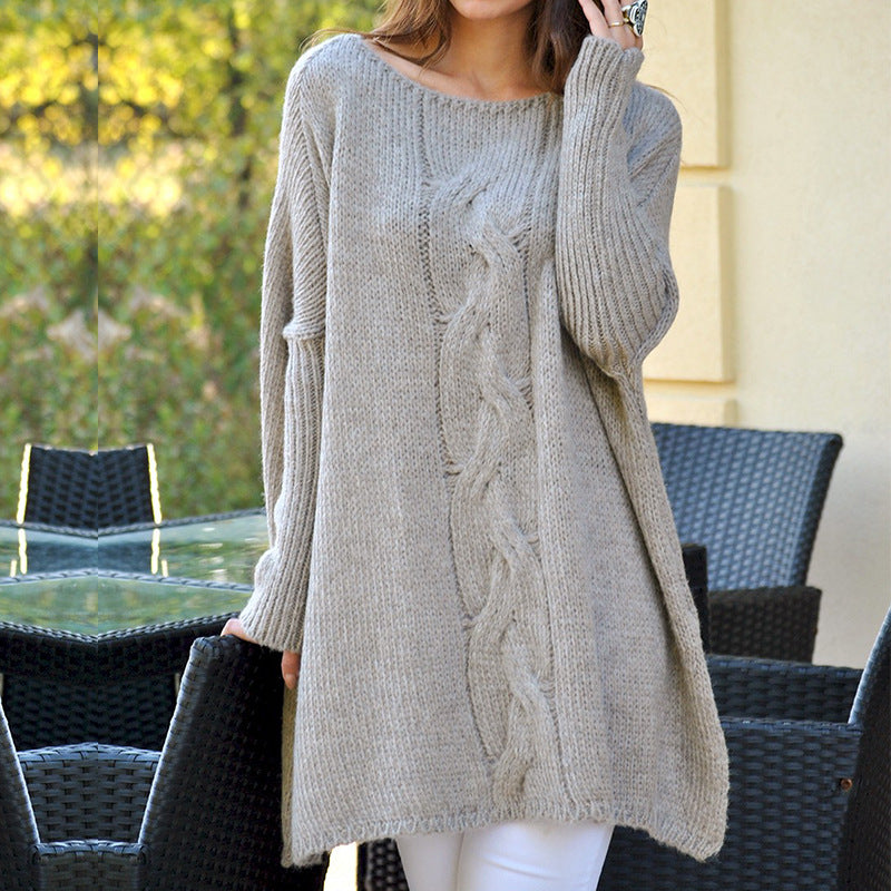 Damen Grobstrickpullover mit romantischem Zopfmuster und weitem Schnitt Heidi-Mode