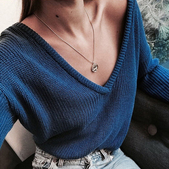 Damen kuscheliger Strickpullover mit V-Ausschnitt und lässigem Schnitt Heidi-Mode
