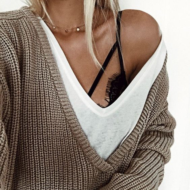 Damen kuscheliger Strickpullover mit V-Ausschnitt und lässigem Schnitt Heidi-Mode