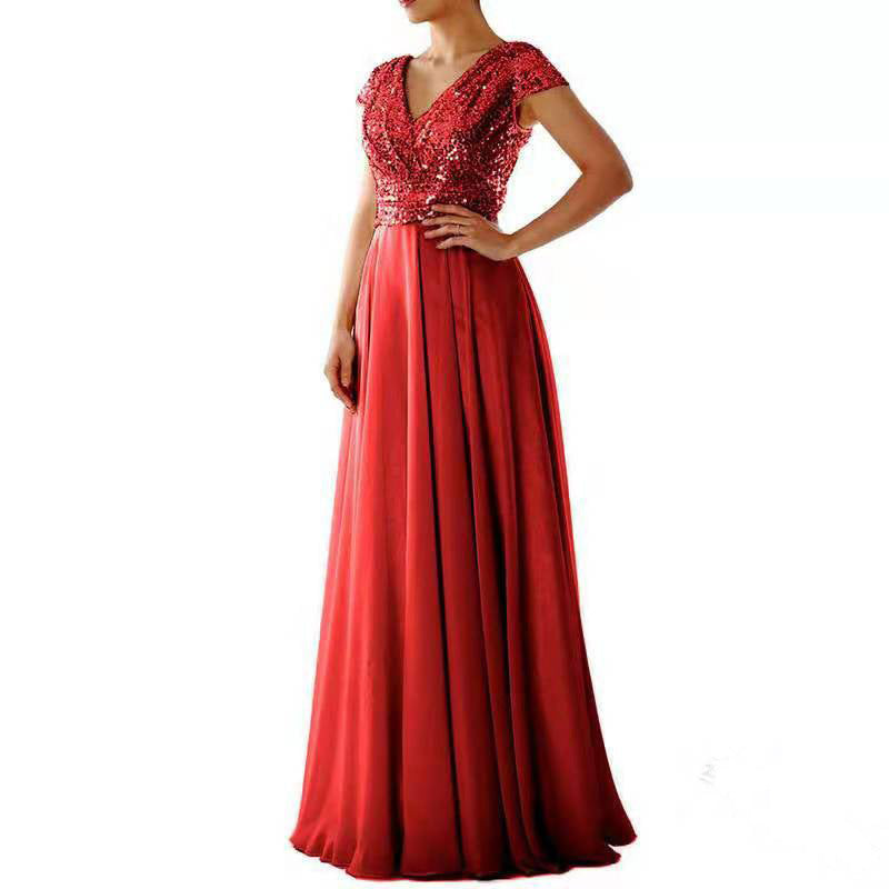 Heidi-Mode | Damen Kurzarm Glitzer Maxi Kleid