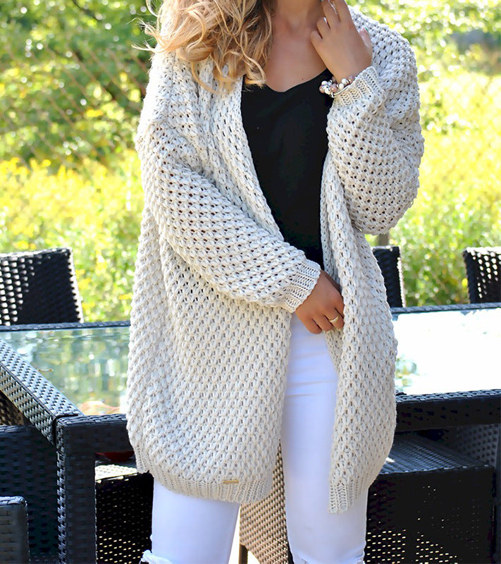 Damen Strickjacke mit modernem Lochmuster und offener Front Heidi-Mode