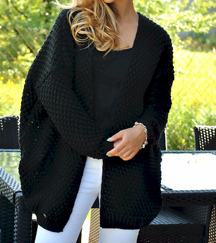 Damen Strickjacke mit modernem Lochmuster und offener Front Heidi-Mode