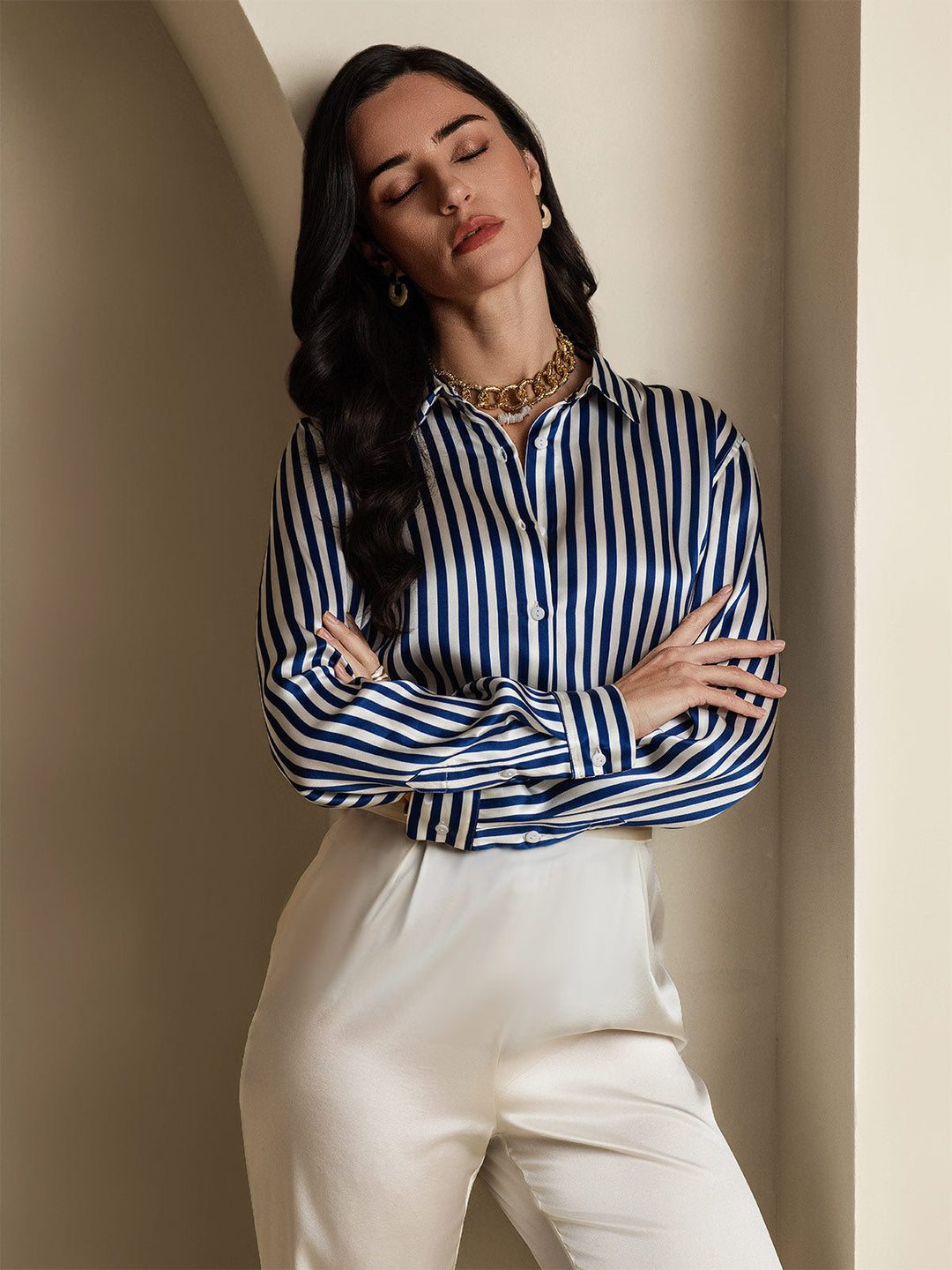 Heidi-Mode | Damen Seiden Basis Militär Revers Hemd