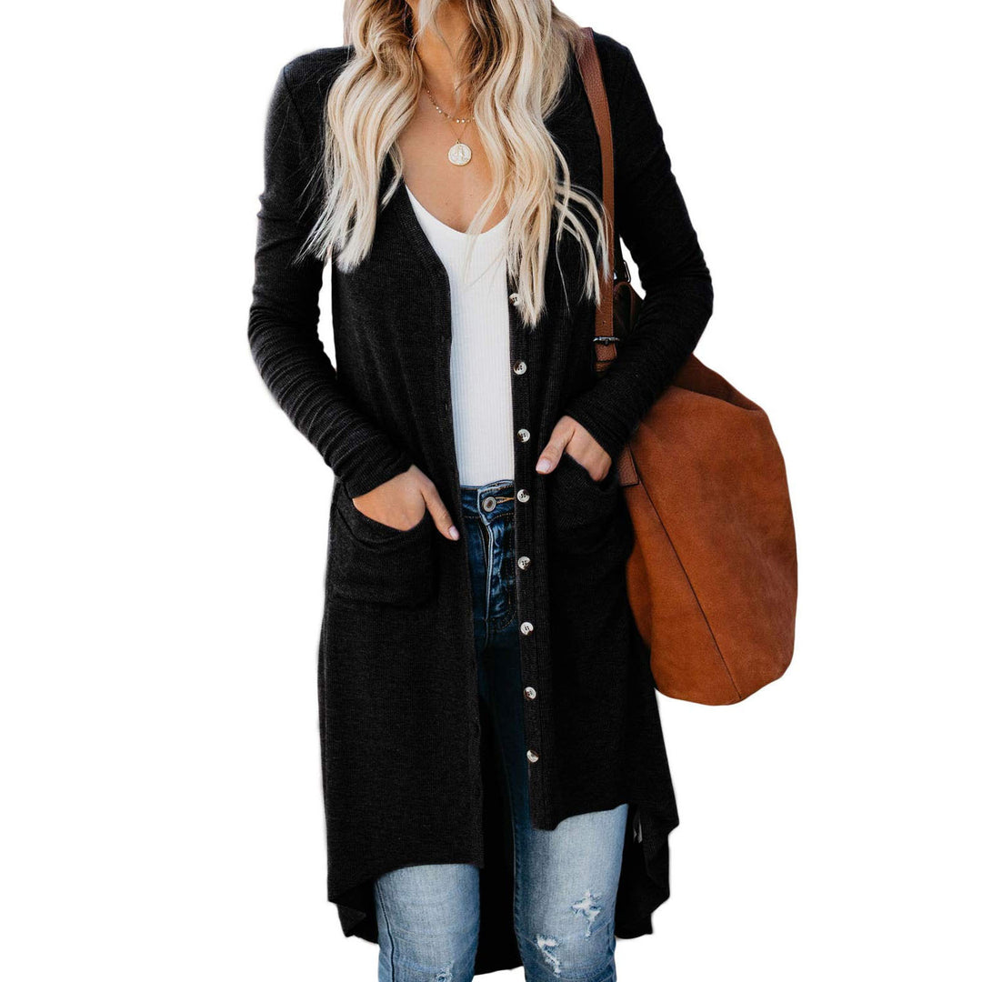 Damen langer Cardigan mit Knopfleiste und Taschen Heidi-Mode