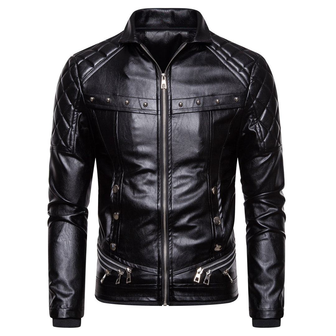 Herren gesteppte Kunstleder Motorradjacke mit Plüschkragen Heidi-Mode