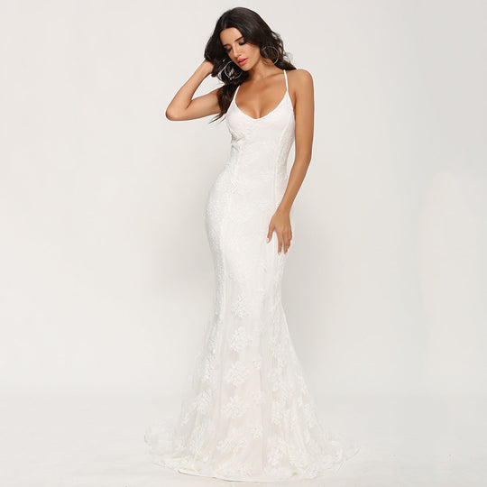 Heidi-Mode | Damen Ärmelloses Bodenlangen Ballkleid mit Schleppe