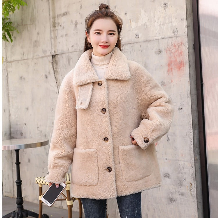 Damen kuscheliger Fleece Mantel mit hohen Kragen und Taschen Heidi-Mode
