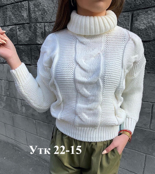 Damen Strickpullover mit Rollkragen und Zopfdesign Heidi-Mode