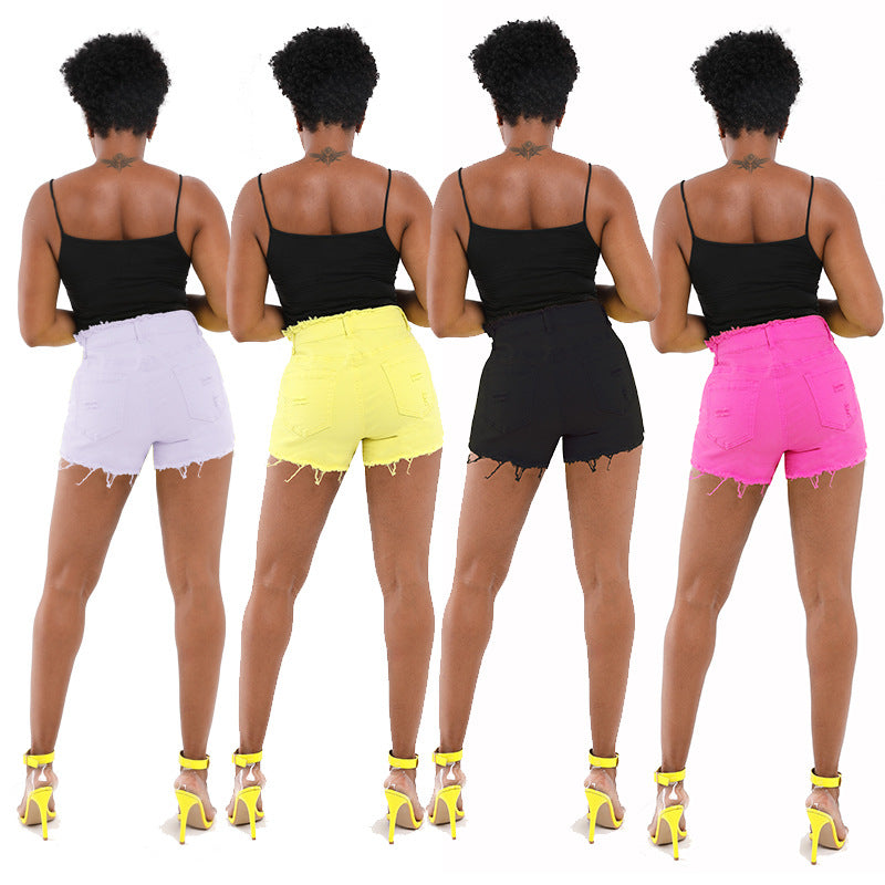 Damen moderne Destroyed Denim-Shorts mit hohem Bund und fransigem Saum Heidi-Mode