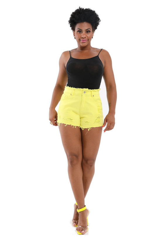 Damen moderne Destroyed Denim-Shorts mit hohem Bund und fransigem Saum Heidi-Mode
