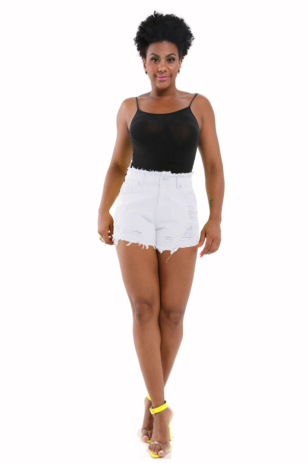Damen moderne Destroyed Denim-Shorts mit hohem Bund und fransigem Saum Heidi-Mode