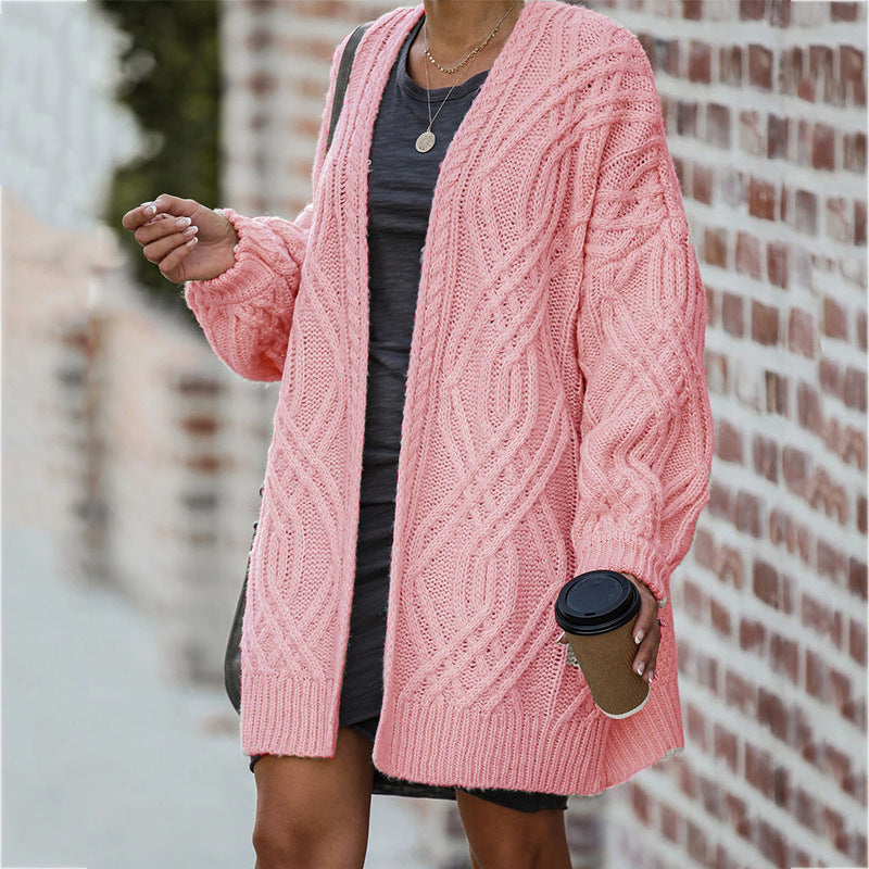 Damen Grobstrickjacke mit lässiger Silhouette und elegantem Zopfmuster Heidi-Mode