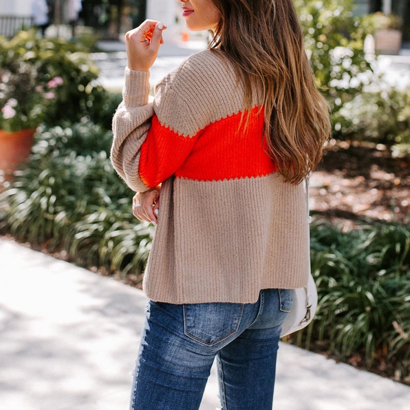 Damen Strickpullover mit farbenfrohem Blockdesign und hohem Kragen Heidi-Mode