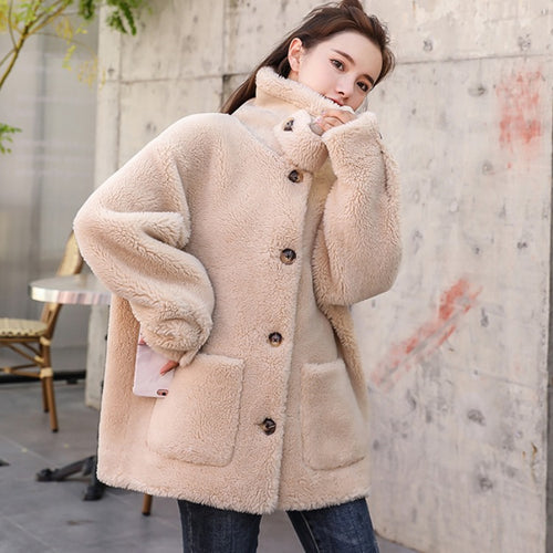 Damen kuscheliger Fleece Mantel mit hohen Kragen und Taschen Heidi-Mode