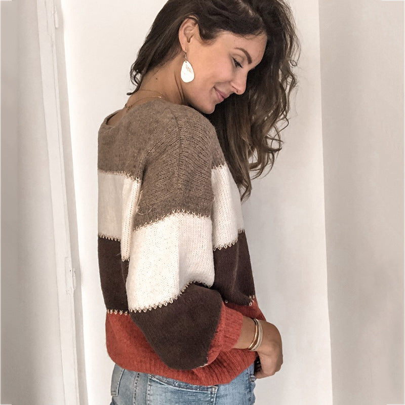 Damen Strickpullover mit modernen Farbblockelementen und lässigem Schnitt Heidi-Mode