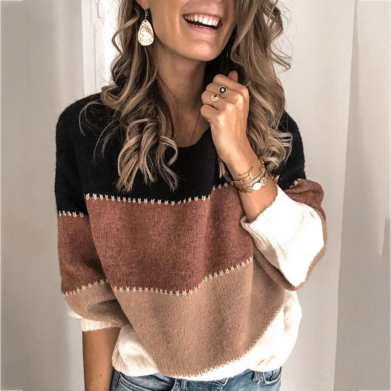 Damen Strickpullover mit modernen Farbblockelementen und lässigem Schnitt Heidi-Mode