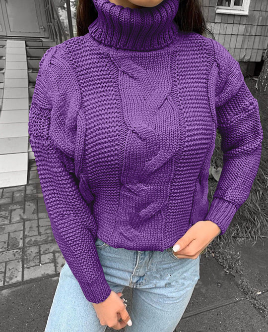 Damen Strickpullover mit Rollkragen und Zopfdesign Heidi-Mode